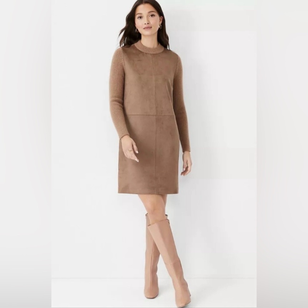 Ann Taylor Faux Suede Mixed Media Sweater Dress. Size XS. New with tags.